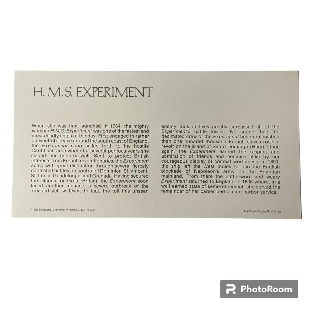 Vtg 1784 HMS Experiment Grenadine St Vincent Stamp Basil Smith Print Issued 1982